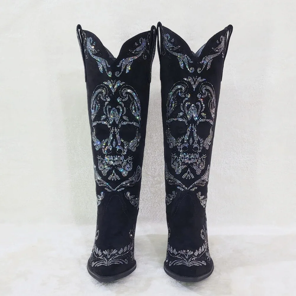 NIB MUERTO Goth Western Cowgirl Boots Sparkling Iridescent Rhinestones Skull - Picture 9 of 15